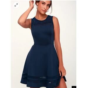 Lulus Navy Sleeveless Flare Hem Dress Size S Small NEW